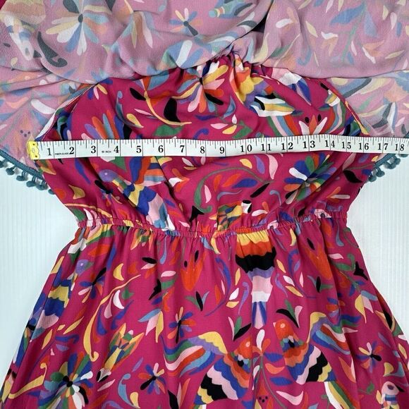 Judith March Dress Size Small Pink Parrot Tropical Maxi Off Shoulder Boho - Picture 7 of 9